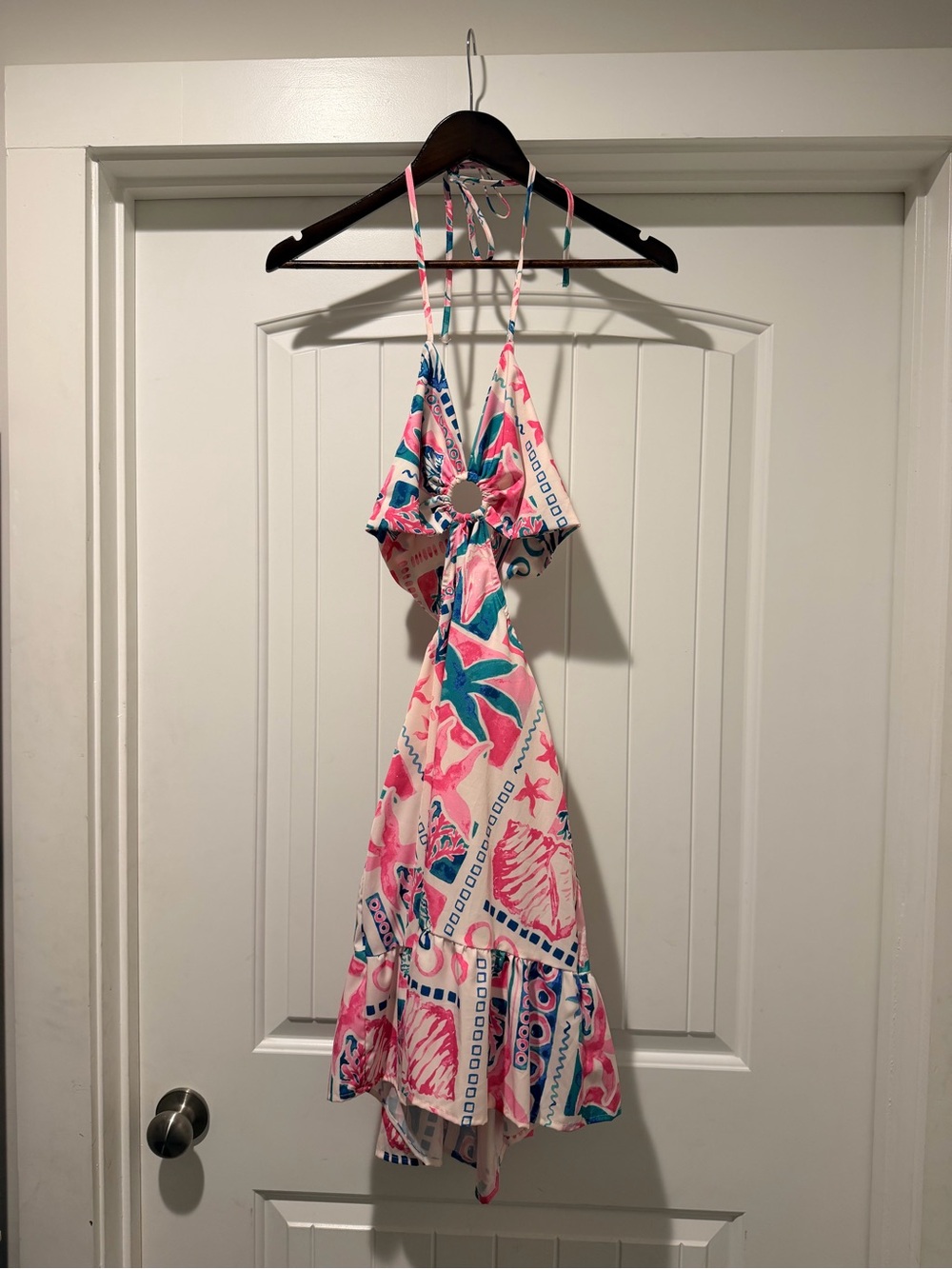 SHEIN Pink & Teal Halter Cutout Beach Midi Dress